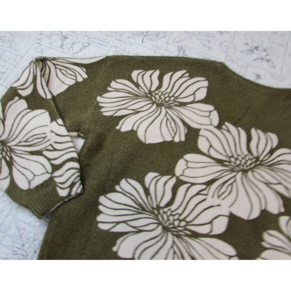 EUC Saltwater luxe floral ganna sweater moss green ivory womens size Large L - Picture 6 of 6